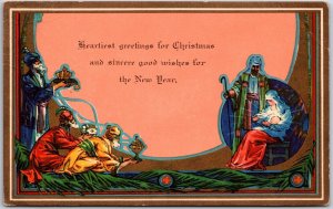 1930's Heartiest Greetings For Christmas Nativity Scene Posted Postcard