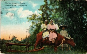 PC CPA PHILIPPINES,NATIVE PEASANT, COUNTRY TRANSPORTATION, Postcard (b19035)