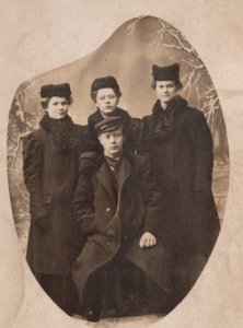 Vintage 1910's RPPC Postcard Studio Portrait Man Three Women Dressed All Black