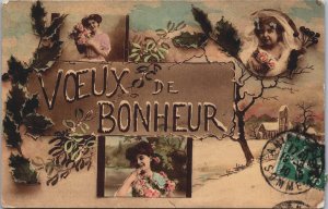 Voeux De Bonheur Mother Daughter Vintage RPPC C155