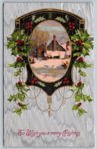 Vintage Xmas Christmas Postcard - Merry Christmas Lewiston Maine Cancel 1909