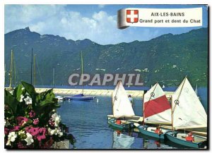 Modern Postcard Aix les Bains Savoie Lake Bourget at great port and the Dent ...