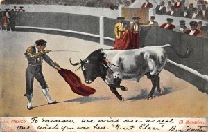 El Matador Tarjeta Postal Bullfighting 1907 Missing Stamp 