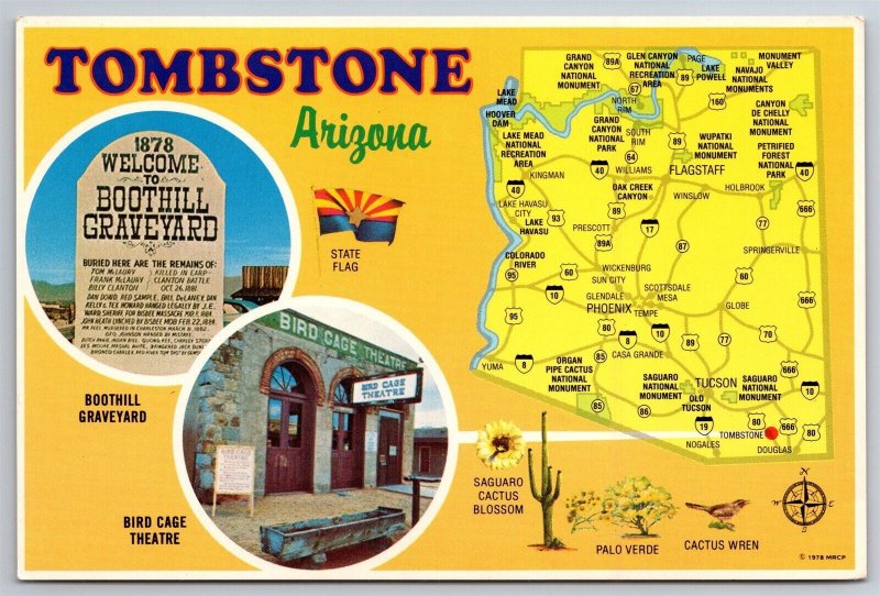 Tombstone Arizona Map Boothill Theatre Multi View Postcard CO13