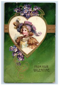 C1910 Romance Art Nouveau Valentines Day Postcard F108E