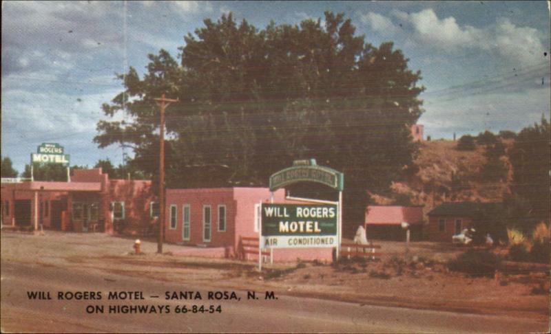 Santa Rosa NM Will Rogers Motel Route 66 84 54 1950s Postcard 