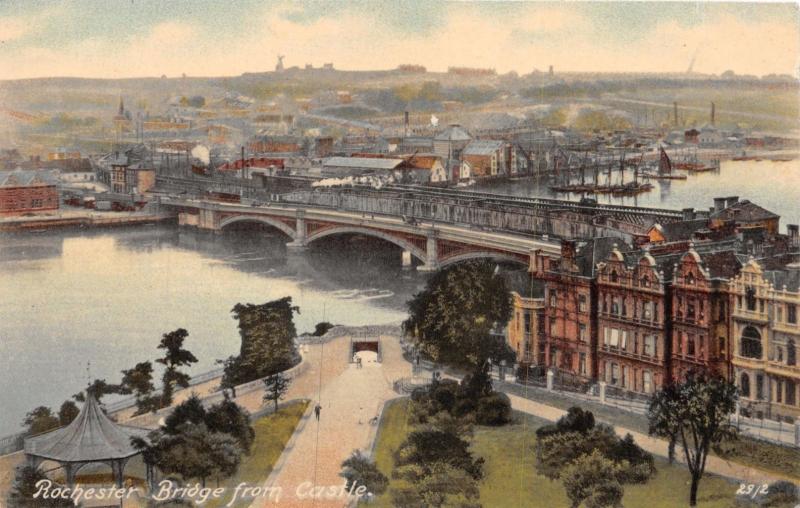 ROCHESTER KENT UK BRIDGE FROM CASTLE~BRITISH MIRROR SERIES POSTCARD 1907 DBL CIR