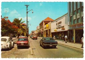 Aruba Oranjestad Nassaustraat Street with Cars Stores VW Beetle 1969 Postcard