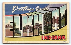 ELKHART, IN Indiana  ~ Large Letter Linen  1948  Curt Teich Postcard