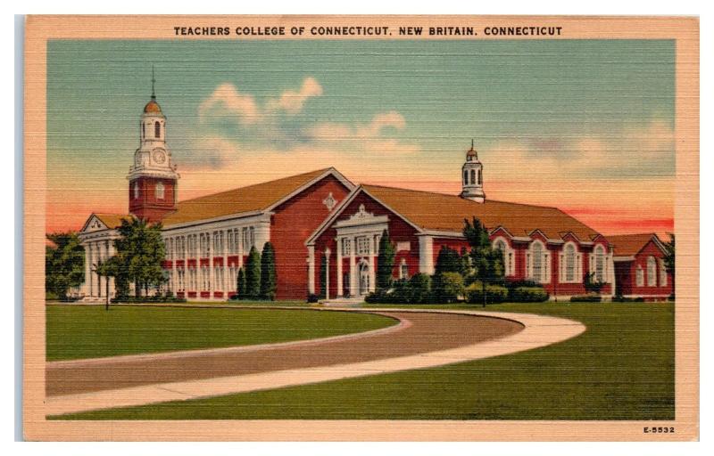 Mid-1900s Teachers College of Connecticut, New Britain, CT Postcard