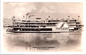 Real Photo Postcard Streckfus Steamer President on the Mississippi