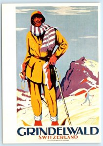 GRINDELWALD, SWITZERLAND ~ Art Deco Skiers ARMIN BIEBER  4x6 Repro Postcard