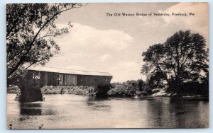 FRYEBURG, ME Maine ~ WESTON COVERED BRIDGE 1940s Oxford County Roadside Postcard