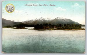 Sitka Alaska~Pinnacle Mt Range Panorama View~Coast~Bldg~Island~1910 Postcard