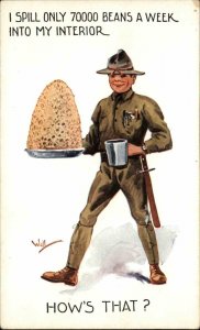 A/S WALL WORLD WAR I Soldier w Beans Rations PATRIOTOIC Old Postcard
