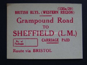 GRAMPOUND ROAD TO SHEFFIELD L.M. BR Southern Region Railway Exec LUGGAGE LABEL