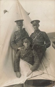 WW1 BRITISH ARTILLERY SOLDIERS IN TENT-REAL PHOTO POSTCARD