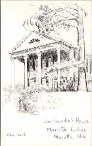 Marietta Ohio Elsa West Art Presidents House Sketch Style Postcard Z15