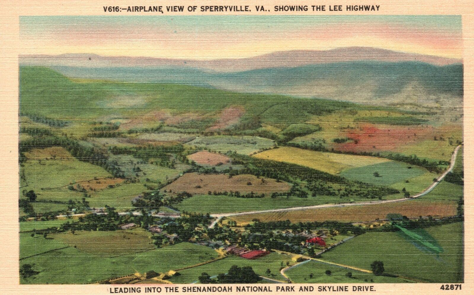Vintage Postcard Airplane View Showing The Lee Highway Sperryville