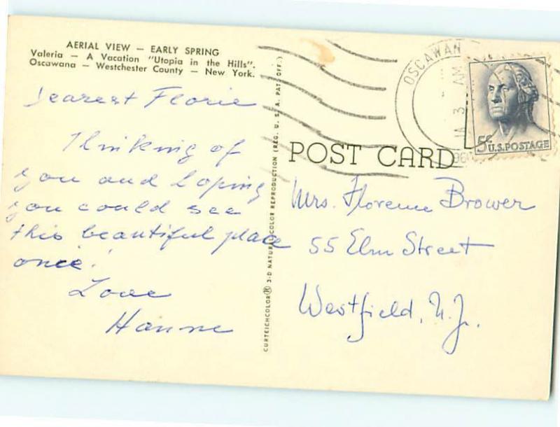 Vintage Post Card Aerial Valeria Utopia in Hills Westchester Cty  N Y # 4502