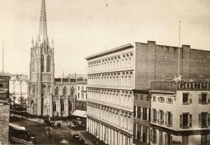 NY - New York City, 1868. Grace Church & the old A.T. Stewart Store on Broadw...