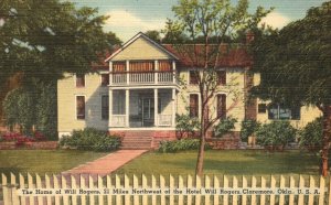 Vintage Postcard 1930's The Home of Will Rogers Claremore OK Oklahoma Birthplace