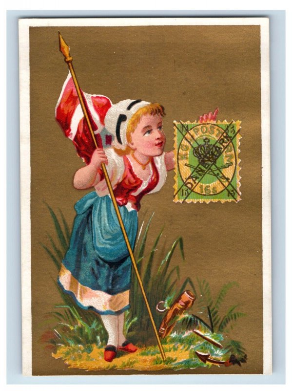 1870s-80s D. Crawford Christmas Presents Girls & Postage Stamps #2 Lot Of 6 F183