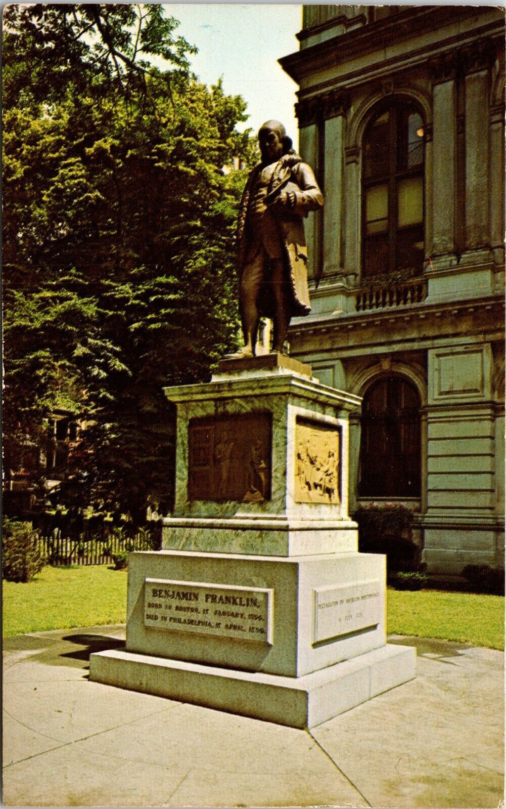 Benjamin Franklin Statue Boston Massachusetts Ma Postcard Pm Providence