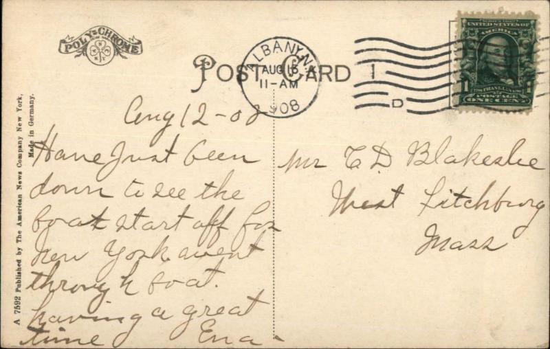 Tarrytown NY Hudson River Lighthouse at Dusk 1908 Postcard