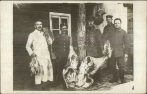 German Soldiers Posing w/ Butchered Animals Cow/Pig? Chickens WWI RPPC