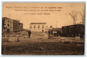 1908 Reggio Calabria After Earthquake Railway Train Carried Away Italy Postcard