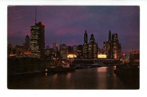 IL - Chicago. Chicago River & Skyline at Night