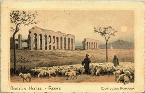 Boston Hotel Rome Postcard Sheep Shepherd PM 1934 to Sudamerica Venezuela