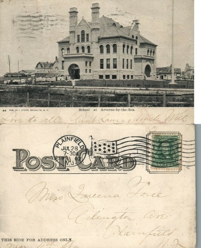 SCHOOL AT ARVERNE-BY-THE-SEA QUEENS N.Y. 1907 UNDIVIDED ANTIQUE POSTCARD