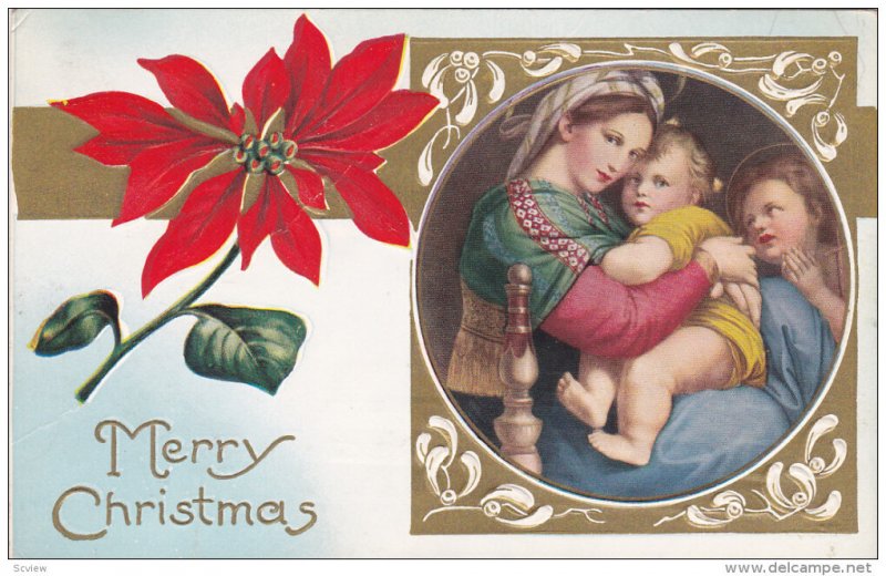 CHRISTMAS; Merry Christmas, Poinsettia Flower, Portrait of Mother and child...