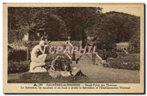 Old Postcard Bagneres de Bigorre Round Point des Thermes Youth Stairs right a...