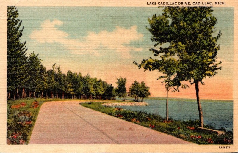 Michigan Cadillac Lake Cadillac Drive Curteich