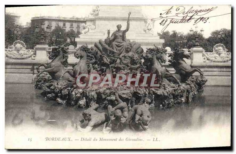 Postcard Old Bordeaux Girondins Monument Detail