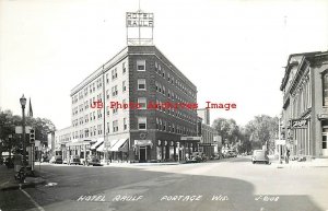 WI, Portage, Wisconsin, RPPC, Raulf Hotel, Street Scene, Cook No J-2108