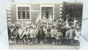 Vintage Postcard German Schoolchildren with Country Flags Baden Baden Military ?