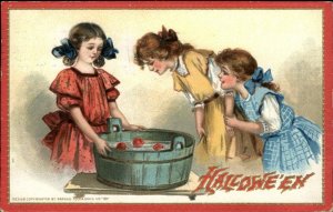 Halloween Girls Bobbing For Apples Francess Brundage Tuck Postcard bnhs