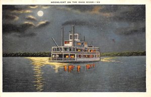 Unidentified River Steamship At Night Ferry Boat Ship 