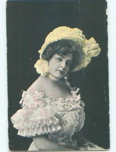 Unused Pre-1907 PRETTY GIRL IN YELLOW BONNET k6831