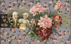 Winsch Valentine Victorian Children Art Nouveau Flower Border c1910 Postcard