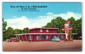 CLAXTON, Georgia GA ~ Roadside C& J RESTAURANT 1950s Linen Evans County Postcard