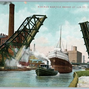 c1910s Chicago, IL Railway Bascule Bridge PC Tug Boat Ship Drawbridge Lift A189
