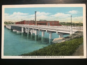 Vintage Postcard 1934 Queen City Bridge Merrimack Rvr Manchester New Hampshire