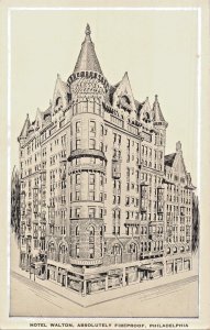 PHILADELPHIA PA~HOTEL WALTON-DEMOLISHED 1966-ARTIST DRAWN POSTCARD 1910s