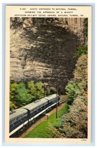 South Entrance Natural Tunnel Southern Railway Diesel Train Virginia VA Postcard 