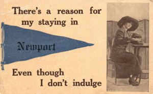 Vintage Postcard There's A Reason For My Staying Sitting Woman Portrait Newport